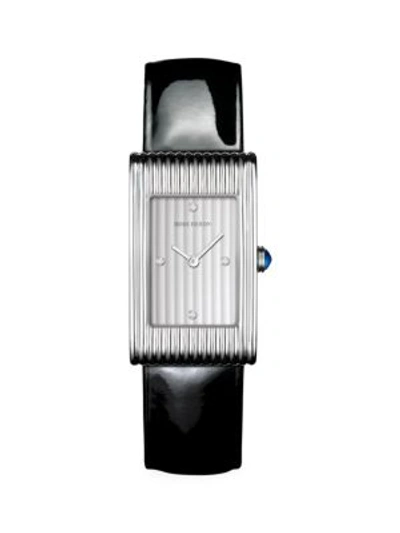 Shop Boucheron Reflet Steel, Diamond & Patent Leather Strap Medium Watch In Black