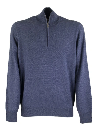 Shop Brunello Cucinelli Zipped High Collar Cashmere Sweater In Blue