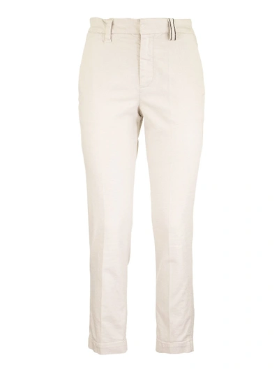 Shop Brunello Cucinelli Cotton Blend Cigarette Trousers In White