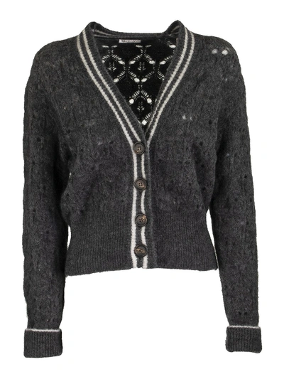 Shop Brunello Cucinelli Wool Mohair Blend Cardigan In Dark Grey