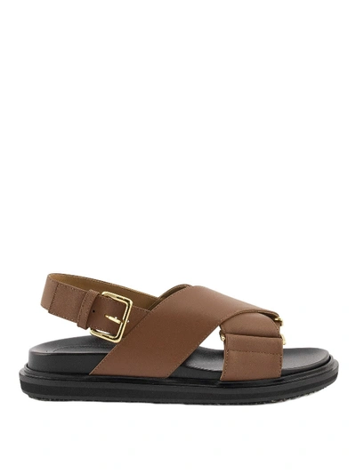 Shop Marni Leather Fussbett Sandals In Brown
