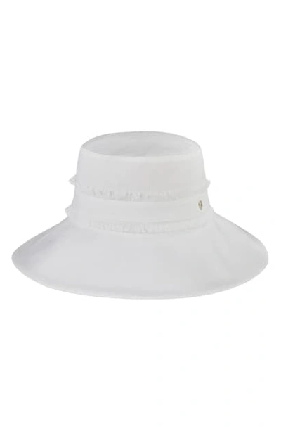 Shop Helen Kaminski Vella Fray Trim Wide Brim Linen Hat In White