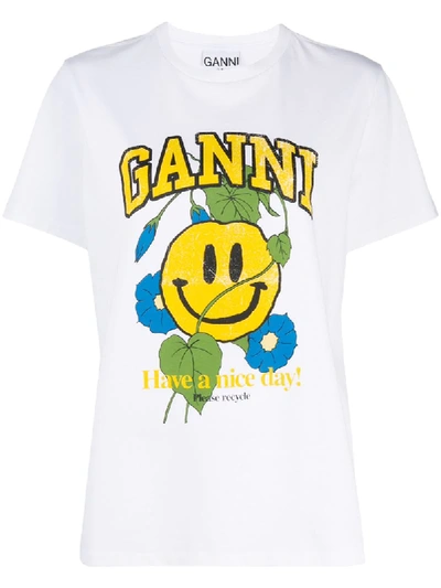 Shop Ganni Graphic-print T-shirt In White