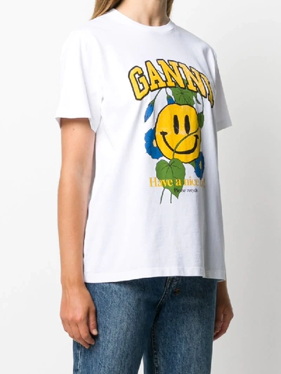 Shop Ganni Graphic-print T-shirt In White