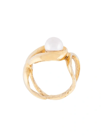Shop Oscar De La Renta Pearl-embellished Ring In Gold