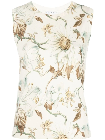 Shop Oscar De La Renta Floral-print Sleeveless Top In White