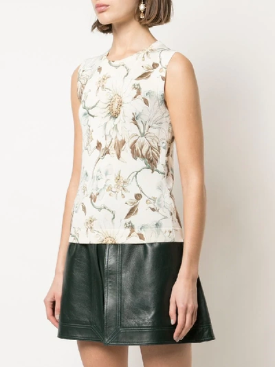 Shop Oscar De La Renta Floral-print Sleeveless Top In White