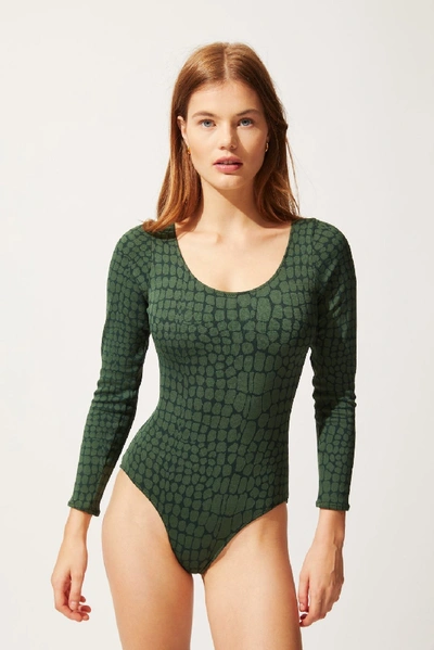 Shop Solid & Striped The Bodysuit Swimsuit In Crocodile Jacquard
