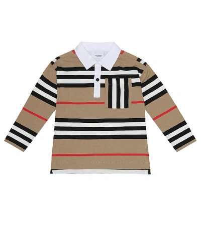 Shop Burberry Icon Stripe Cotton Polo Top In Beige