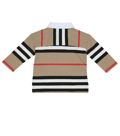 Shop Burberry Baby Icon Stripe Cotton Polo Top In Beige