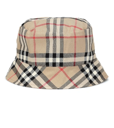 Shop Burberry Baby Vintage Check Cotton Bucket Hat In Beige