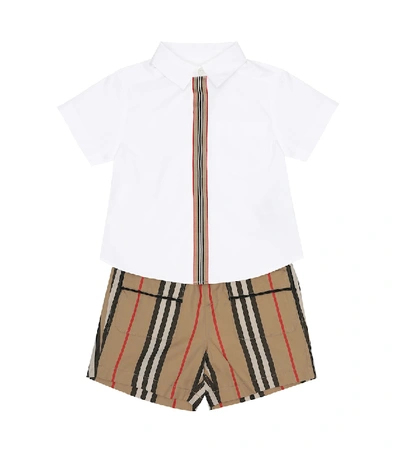 Shop Burberry Baby Icon Stripe Stretch-cotton Shirt In White
