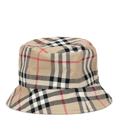 Shop Burberry Baby Vintage Check Cotton Bucket Hat In Beige
