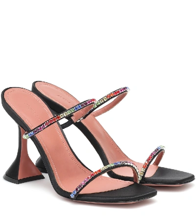 Shop Amina Muaddi Gilda Embellished Satin Sandals In Black