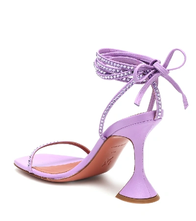 Shop Amina Muaddi Vita Embellished Leather Sandals In Purple