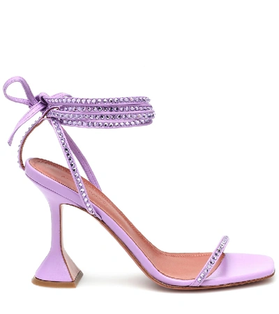 Shop Amina Muaddi Vita Embellished Leather Sandals In Purple