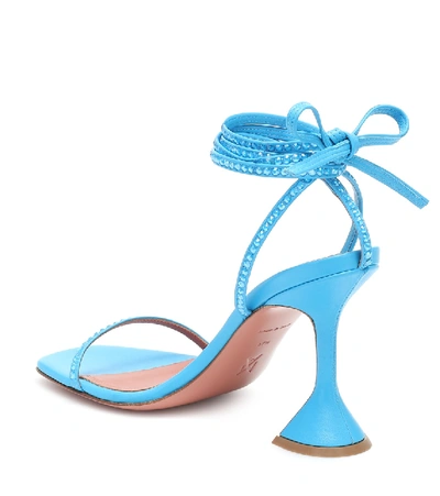 Shop Amina Muaddi Vita Embellished Leather Sandals In Blue