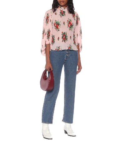 Shop Ganni Floral Georgette Blouse In Pink