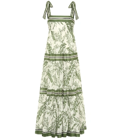 Shop Zimmermann Empire Printed Cotton Midi Dress In Green