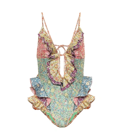 Shop Zimmermann Carnaby Waterfall Floral Swimsuit In Multicoloured