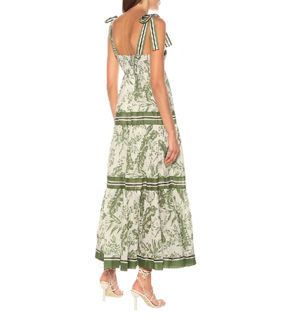 Shop Zimmermann Empire Printed Cotton Midi Dress In Green