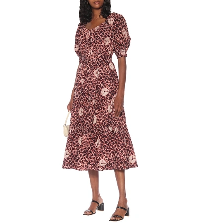 Shop Ulla Johnson Colette Floral Cotton-poplin Midi Dress In Brown