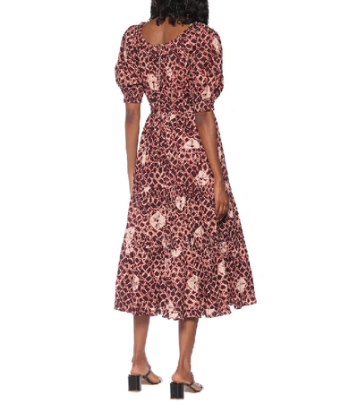 Shop Ulla Johnson Colette Floral Cotton-poplin Midi Dress In Brown