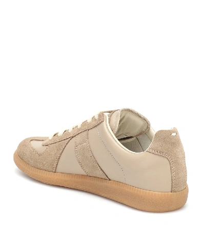 Shop Maison Margiela Replica Suede And Leather Sneakers In Beige
