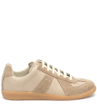 Shop Maison Margiela Replica Suede And Leather Sneakers In Beige