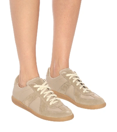 Shop Maison Margiela Replica Suede And Leather Sneakers In Beige