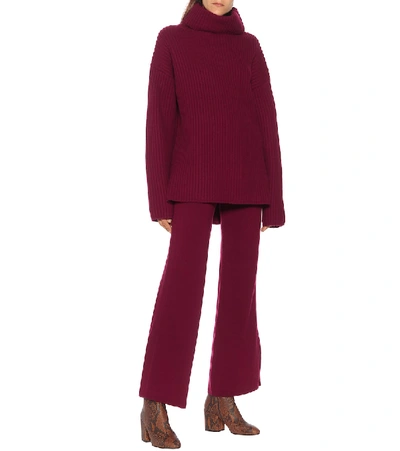 Shop Joseph Mid-rise Wool-blend Flared Pants In Red