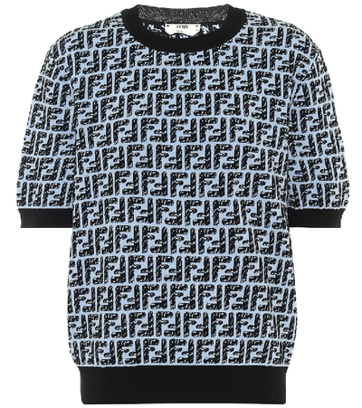 Shop Fendi X Joshua Vides Ff Cotton-blend Knit Top In Blue