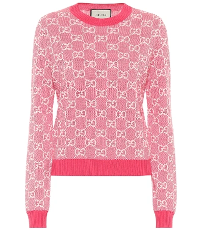 Shop Gucci Gg Wool And Cotton Piqué Sweater In Pink