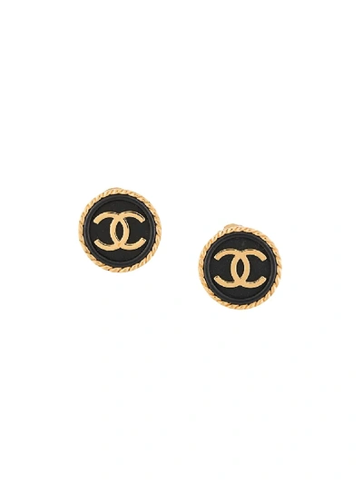 Pre-owned Chanel 1997 Cc Button Earrings In Black
