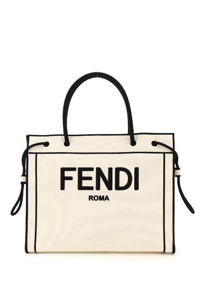 Shop Fendi Roma Embroidery In White,black