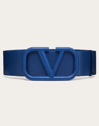 Shop Valentino Garavani Vlogo Signature Belt In Glossy Calfskin 70mm In Blue