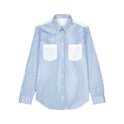 Shop Helmut Lang Striped Logo-print Cotton Shirt In White And Blue