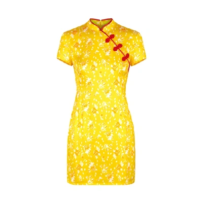 Shop De La Vali Suki Floral-print Satin Mini Dress In Yellow