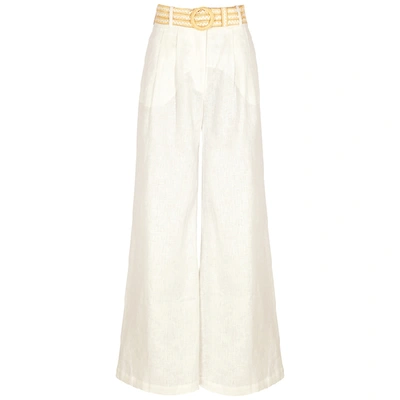 Shop Zimmermann Amelie White Wide-leg Linen Trousers In Ivory