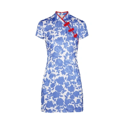 Shop De La Vali Suki Floral-print Satin Mini Dress In Blue