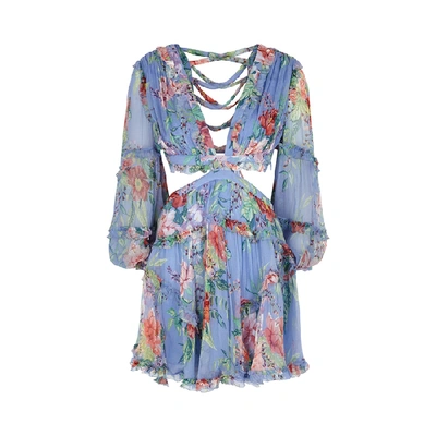Shop Zimmermann Bellitude Floral-print Silk Mini Dress In Blue