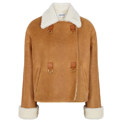 Shop Loewe Brown Cropped Shearling Jacket In Light Brown