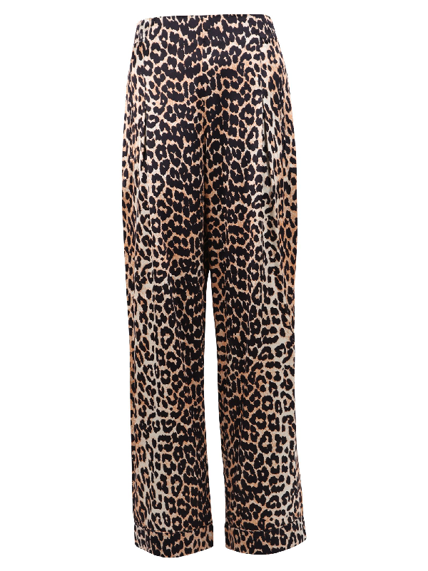 Ganni Leopard Print Trousers In Multi | ModeSens