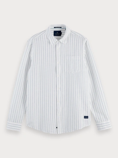 Shop Scotch & Soda Striped Cotton-linen Shirt Regular Fit In White
