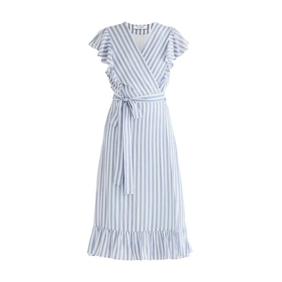 Shop Paisie Brighton Striped Wrap Dress In Blue & White