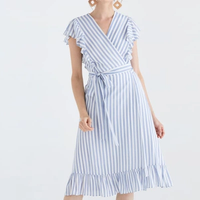 Shop Paisie Brighton Striped Wrap Dress In Blue & White