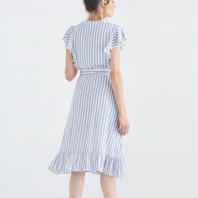 Shop Paisie Brighton Striped Wrap Dress In Blue & White