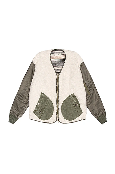 Shop Greg Lauren Sherpa Washed Modern Flight Jacket In Ivory & Army
