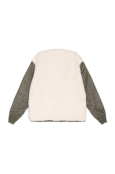 Shop Greg Lauren Sherpa Washed Modern Flight Jacket In Ivory & Army