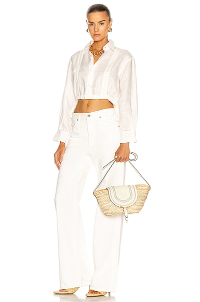 Shop Chloé Raffia Marcie Shoulder Bag In Natural White